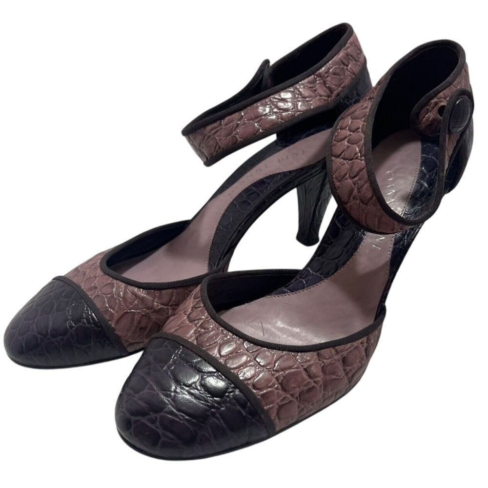 Gianni Bini Two Toned Purple Leather High Heels Shoes Ankle Strap Gator Look 10M